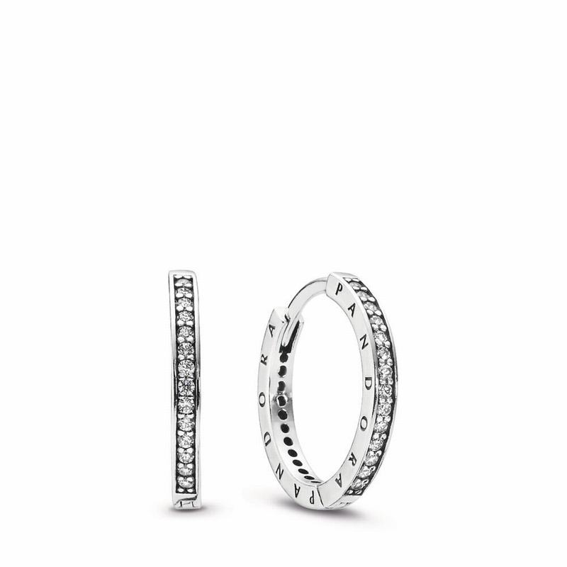 Pandora Signature Hoop Earrings Ireland - Sterling Silver/Cubic Zirconia - 824736YRN